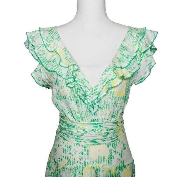 Poupette St Barth Della Floral Mini Dress Green Yellow Size S - Picture 7 of 14